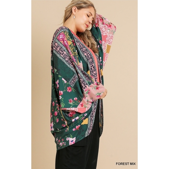 Umgee Plus Floral Scarf Print Puff Sleeve Kimono XL - Picture 3 of 13